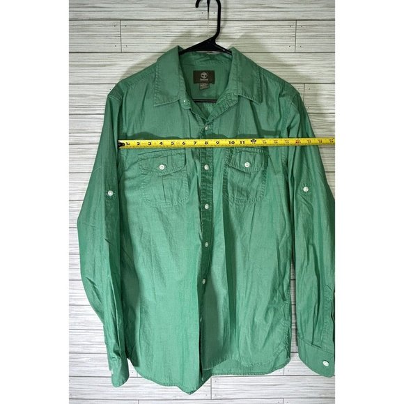 Timberland Shirt Men's Sm Bright Green Solid Button Up Long Sleeve Casual - Picture 8 of 8